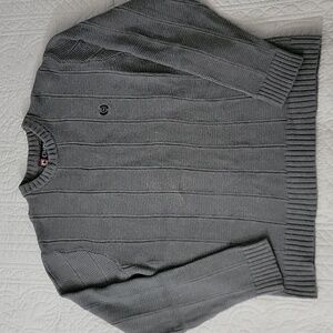Chaps Mens Gray Crewneck Sweater with Ribbed Texture